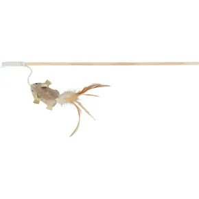 Angelrute aus Holz mit Plüschmaus und Federn 50 cm